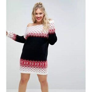 ASOS Womens Size 0 US Holidays Knitted Sweater Dress with Off Shoulder Fairisle